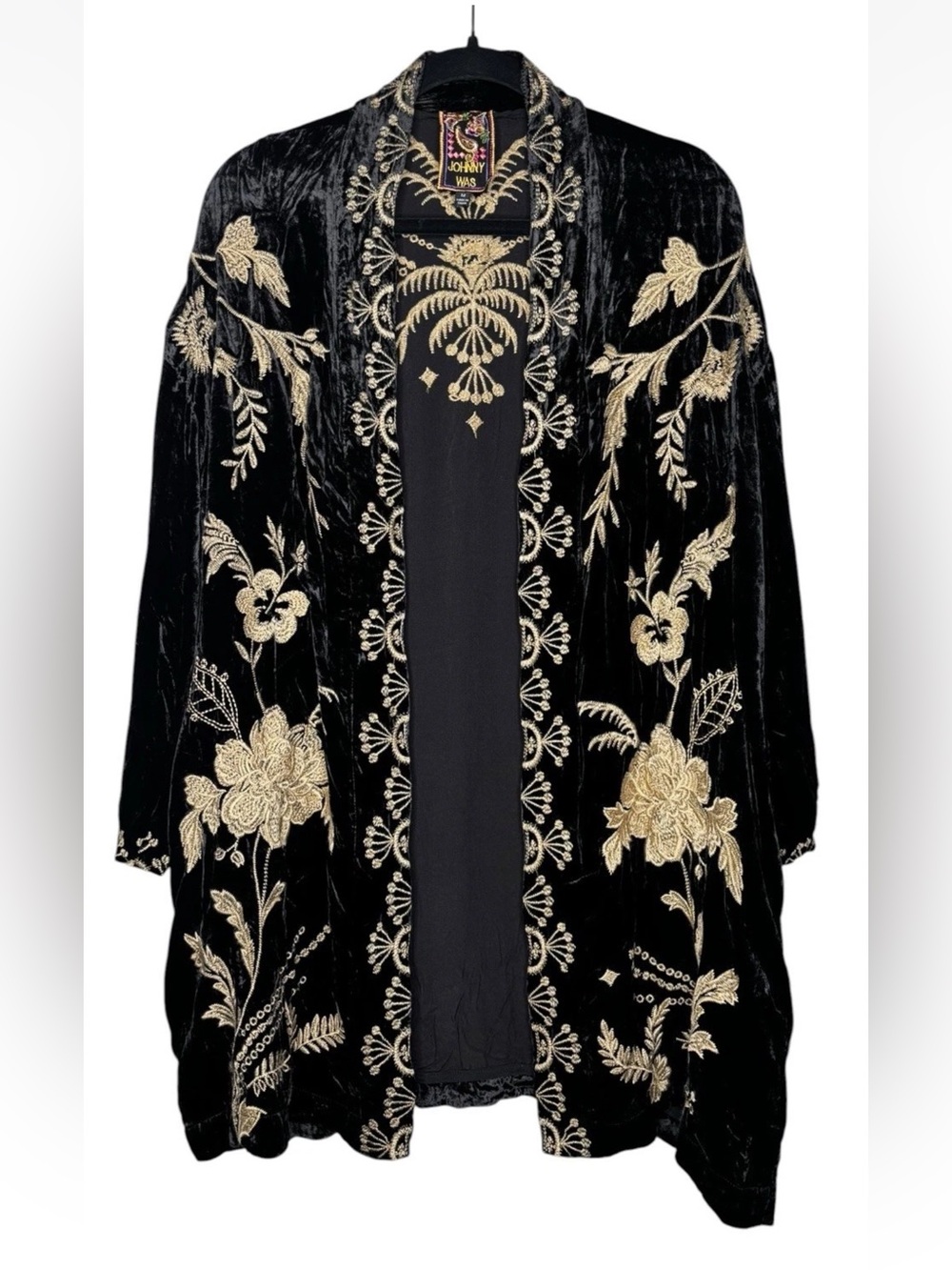 Johnny Was Velvet Kimono Size M Medium Embroidered Floral Cardigan Boho Top - Picture 3 of 6